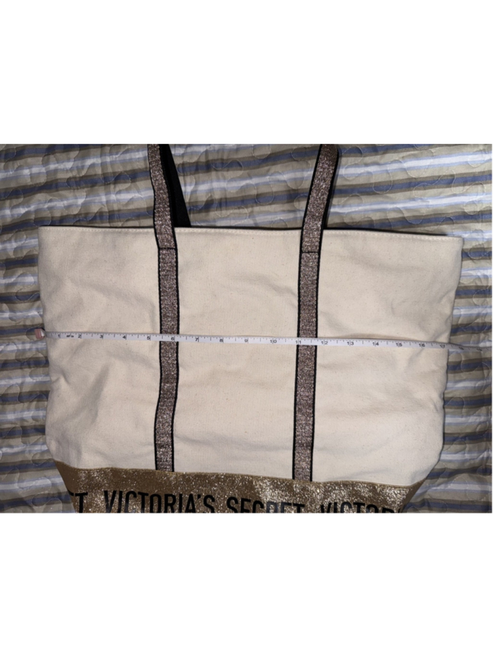 Victoria’s Secret Sparkle Carryall Canvas Tote Bag Weekender Gold Glitter Travel - Picture 13 of 13